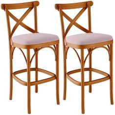 Kit 02 Banquetas Altas Cozinha Bancada Bar Sala de Jantar Estofada Ávila L02 Suede Rosê - Lyam