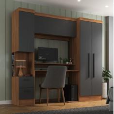 Guarda-roupa Modulado Viena 4 Portas 2 Gavetas3 Peças Espresso Móveis Nogal/Grafite