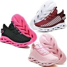 Kit 3 Tênis Trança Pink, Bordo e Rosa 34