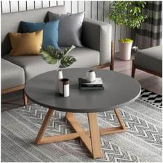 Mesa de centro redonda moderna, mesas de centro de encaixe, mesa lateral com extremidades de sofá, placa de MDF e pernas de madeira, para sala de estar, quarto, varanda, escritório, canto