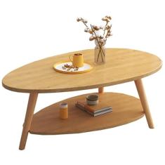 Mesa de centro doméstica, mesa oval de madeira com prateleiras abertas para armazenamento e exibição mesa de sofá de 2 níveis, móveis pequenos e modernos, sala de estar e escritório em casa