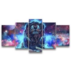 Quadro Decorativo 129x63 Sala Quarto Leão No Universo - Mv Decor, Mdf,