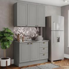 Cozinha Compacta Americana 5 Portas 3 Gavetas 100% Mdf Cinza - Henn, C