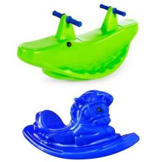 Gangorra cavalinho azul e jacaré verde claro - cores vibrantes - MULTI