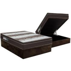 Cama Box Baú Casal: Colchão Ortopédico Ortobom Light + Base CRC Suede 