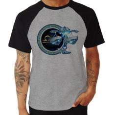 Camiseta Raglan Signo Libra Astrologia - Foca na Moda, Cinza, Preto, P