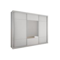 Guarda Roupa 3 Portas de Correr c/ Espelho e 4 Gavetas Arezzo Plus Branco - Novo Horizonte