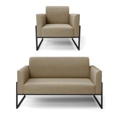 Sofá Namoradeira Com Poltrona Base Industrial Alta Preto Marisa Suede D03 - D\'rossi Cor Marrom Rato