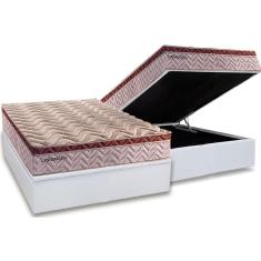 Cama Box Baú Casal: Colchão Molas Paropas MasterPocket Ensacadas Esplêndido Bordô + Base CRC Courano White(138x188)