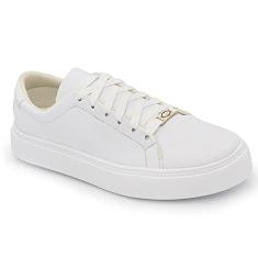 Tênis Feminino Casual Branco Com Cadarço Básico Macio E Confortável