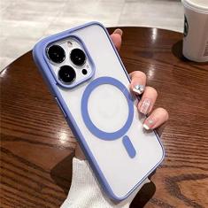 Estojo rígido magnético de carregamento sem fio fosco acrílico transparente para iPhone 13 12 14 Pro Max 11 X XR XS 7 8 Plus SE Cover, azul claro, para iPhone 14Plus