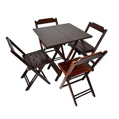 Conjunto De Mesa Dobravel Com 4 Cadeiras De Madeira 70x70 Ideal Para Bar E Restaurante Imbuia