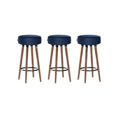 Kit 3 Banquetas Alta Pés Palito Roma Azul 70cm