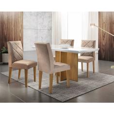 Conjunto Sala De Jantar Tampo Vidro Mdf Com 4 Cadeiras Olímpi