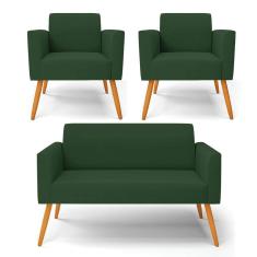 Sofá Namoradeira com 2 Poltronas Pés Palito Castanho Marisa Veludo D03 - D`Rossi