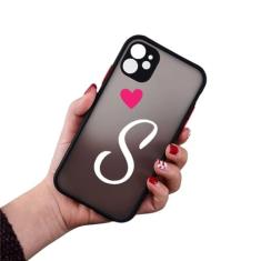 Letra inicial AZ Love Heart Couples Phone Case para iPhone 11 12 13 14 15 Pro Max Mini X XR XS 7 8 Plus Capa de silicone Fundas,6,Para iphone 15 ProMax