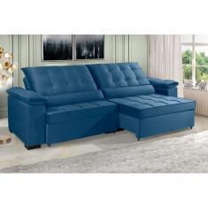 Sofá Retrátil e Reclinável RENEW 2.30m ESTILO ESTOFADOS - França Velusoft Cor "Azul"