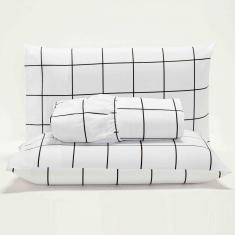 Jogo Cama Lençol Square King Quadriculado 3 Peças Branco
