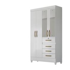 Guarda Roupa 4 Portas com Espelho Sobral Branco Rosa Lilás Azul Flex 8