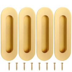 Malimali Puxadores de dedo embutidos dourados de 15 cm para porta de armário de porta de bolso, puxador de porta de celeiro deslizante, puxadores ovais de aço inoxidável escovado dourado (pacote com