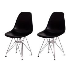 Kit 2 Cadeiras Eiffel Eames Preta Base Cromada Sala Cozinha Jantar - W