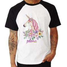 Camiseta Raglan Plena Unicórnio - Foca na Moda, Branco, Preto, GG