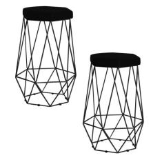 Kit 2 Banqueta Decorativa Rubel Base Preta Veludo Preto G41 - Gran Bel