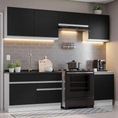 Armário De Cozinha 260Cm Branco/Preto Glamy 04 Branco/Preto