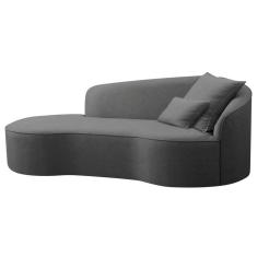 Divã Recamier Curvo Sala De Estar Recepção Inglaterra 200cm Lado Esquerdo Linho Adj Decor Cinza