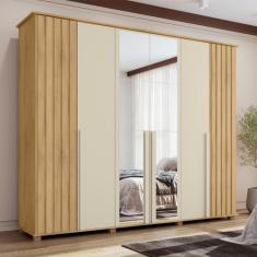 Guarda-Roupa Casal Amsterdã com 6 Portas com Espelho e Detalhe Ripado 