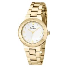 Relógio Feminino Champion Fundo Branco Com Pedras Analógico