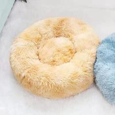Cama de cachorro calmante e cama de gato, Cama redonda aconchegante para cães macios e aconchegantes, pelúcia sintética fofa almofada para cães e gatos pequenos, diâmetro 24 cm