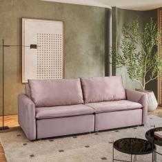 Sofá Cama Retrátil e Reclinável 4 Lugares 225cm em Veludo com Molas Greta Yescasa Rosa