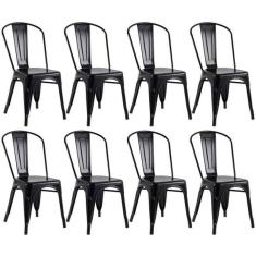 Kit 8 Cadeiras Tolix Iron Design Preta Aço Industrial Sala Cozinha Jantar Bar - Fosco