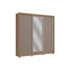 Guarda Roupa Casal 3 Portas de Correr e 2 Gavetas c/ Espelho e Pés CB01M570 Nogueira/Fendi - Kappesberg