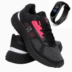 Tênis Esportivo Feminino Cadarço Academia Fitness + Relógio-Feminino