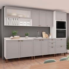 Cozinha Completa Iluminata Luna 10 Portas 4 Gavetas 100% Mdf com Vidro Branco/Marrom Claro - Genialflex