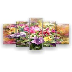 Quadro Decorativo Buquê De Flores 129X61 5 Peças - Imperio Dos Quadros