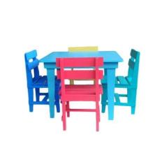Mesa Madeira Infantil 4 Cadeiras Brincadeira Garantida - Dziado Brinqu