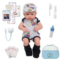 Boneco Reborn Luca Careca Conjunto Aviador Completo + Itens - Cegonha 