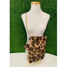 Bolsa Pelo Transversal Com Alça Dourada Com Ziper E Pompom  20CMX15,5C