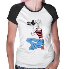 Baby Look Raglan Fotógrafa Art - Foca na Moda, Branco, Preto, P