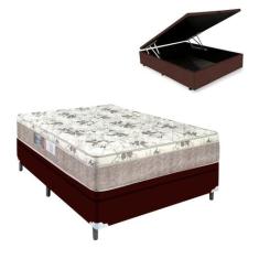 Cama Box Casal Marrom com Baú Colchão Nápoles Espuma D33 - Portobel