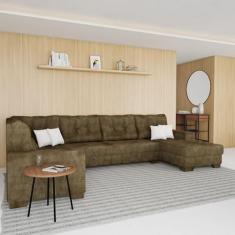 Sofá de Canto 6 Lugares com Chaise Direito Paris Suede Amassado Marrom