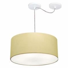 Lustre Pendente Cilíndrico Com Desvio De Centro Vivare Md-4147 Cúpula Em Tecido 50x25cm - Bivolt Algodão-crú 127/220v