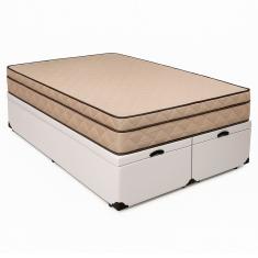 Cama Box Baú Casal Polônia 138x188cm com Colchão Espuma D28 Tecido Sintético Branco Bello Box