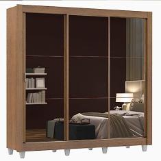 Guarda Roupa Casal Madesa Mônaco 3 Portas de Correr de Espelho com Pés - Rustic