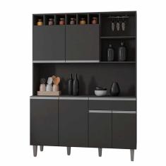 Armário Cozinha Compacta 6 Portas 130cm Cinza Fosco