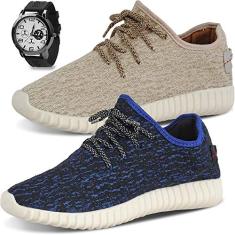 Kit 2 Pares Tenis Calce Fácil e Relógio Masculino Casual