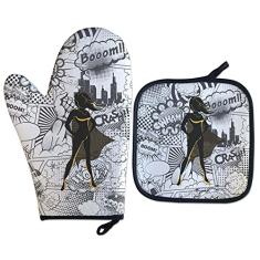 Luva Térmica para Forno Comics Heroína Cozinha Geek cor:Branco